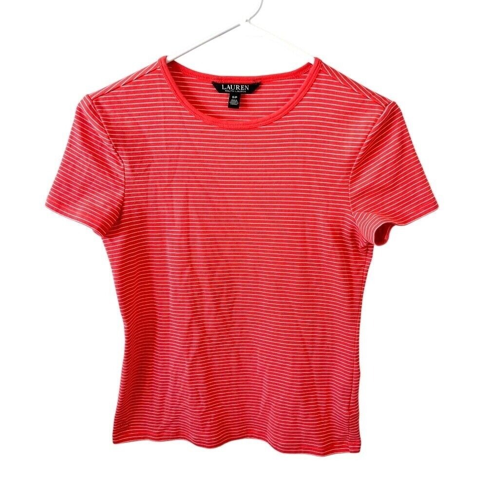 Lauren Ralph Lauren Black Label Striped Top‎ Size Small Coral/White Stripes Tee
